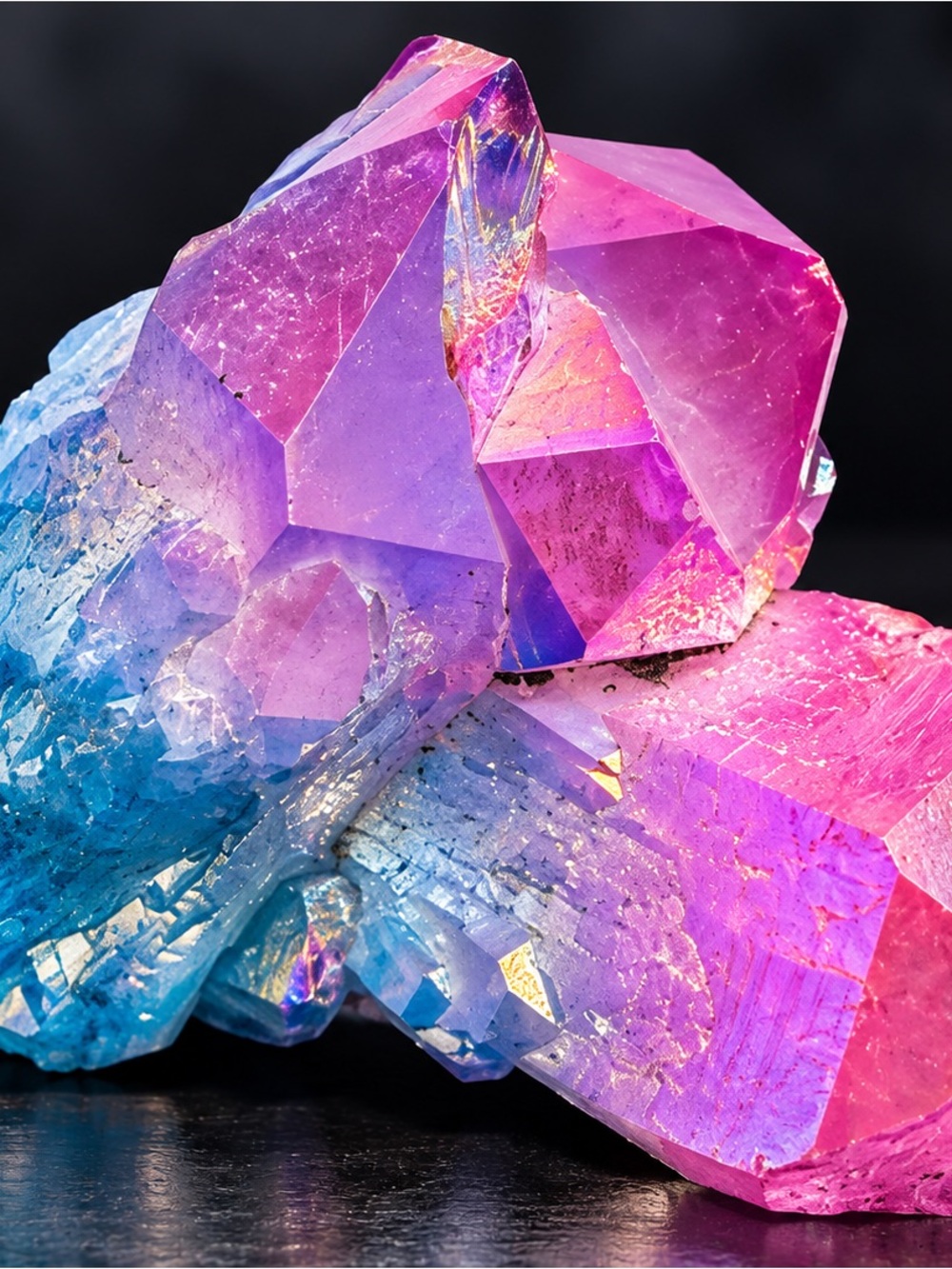 Titanium Aura Crystal Cluster Decorative Accent in Pink & Blue
